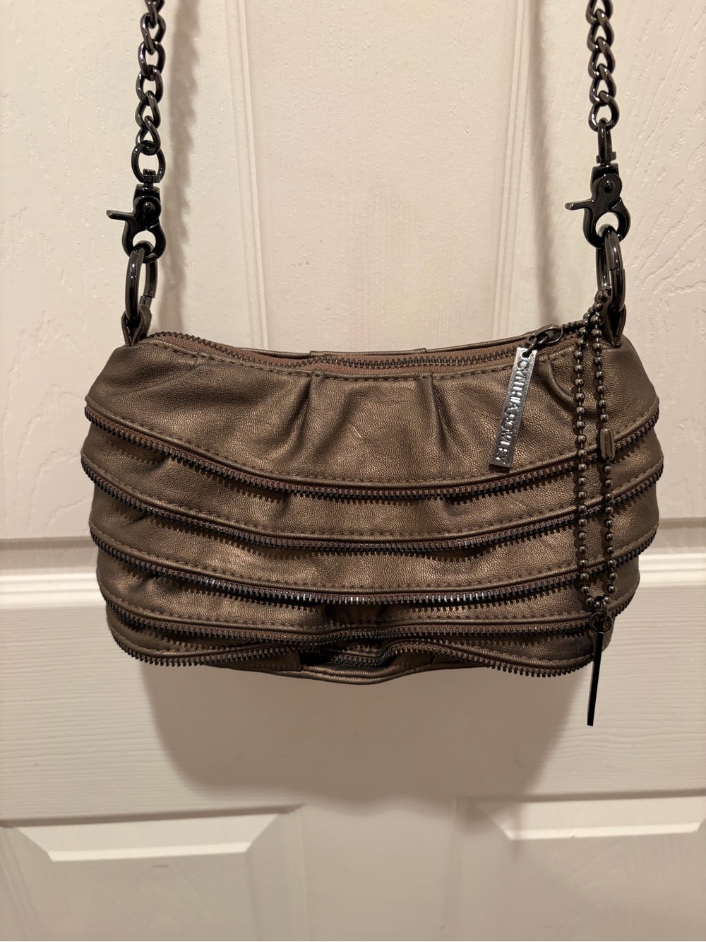 Cynthia Rowley Metallic Brown Small Shoulder Bag Zip Closure Chain Strap Lined
